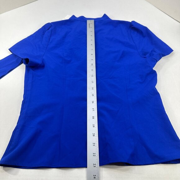 Belle Poque Women's Size Medium Blouse Short Sleeve Button Up Blue New With Tags - Picture 13 of 14